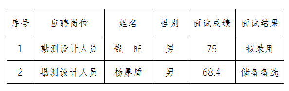 安徽大別山工程咨詢有限公司公開招聘臨時工作人員面試結果公示